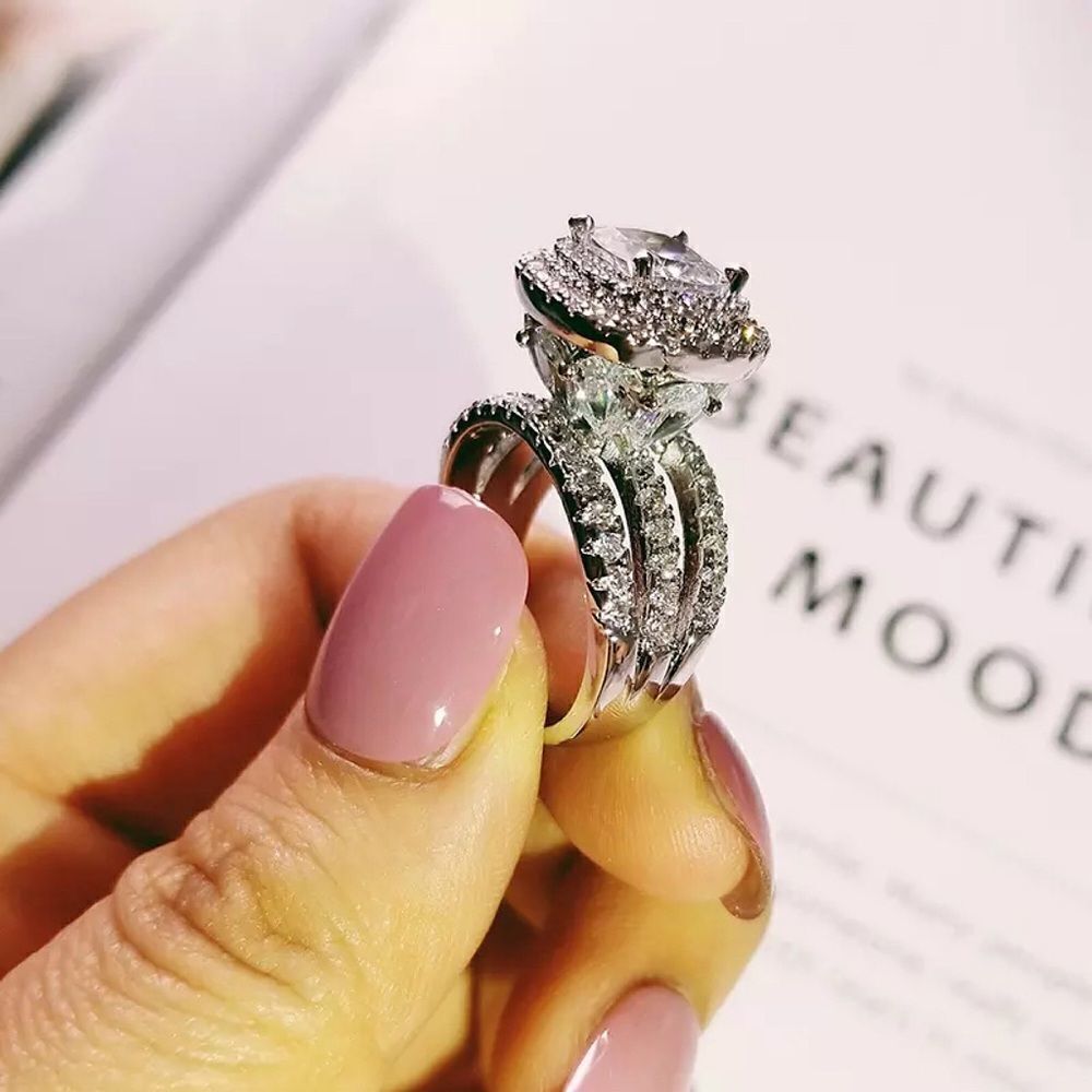 💎A144💎 GORGEOUS STERLING SILVER PAVE HALO DIAMOND RING - Picture 4 of 10